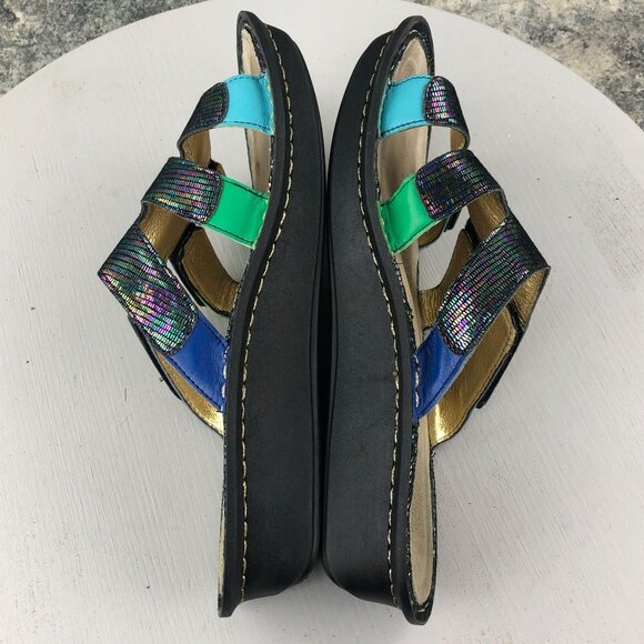 ALEGRIA Women's 38 (8-8.5) Venus Multicolor Gleam Leather Strappy Wedge Sandals - Picture 8 of 13